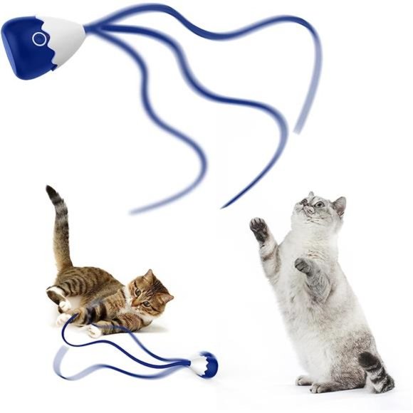 Cat Wand Toy, Automatic Silicone Tail Teaser Toy 2in1,Electronic